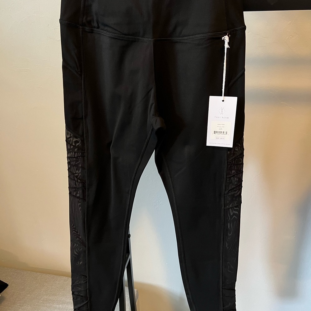 Tavi Noir black leggings. Cute pintuck side detail